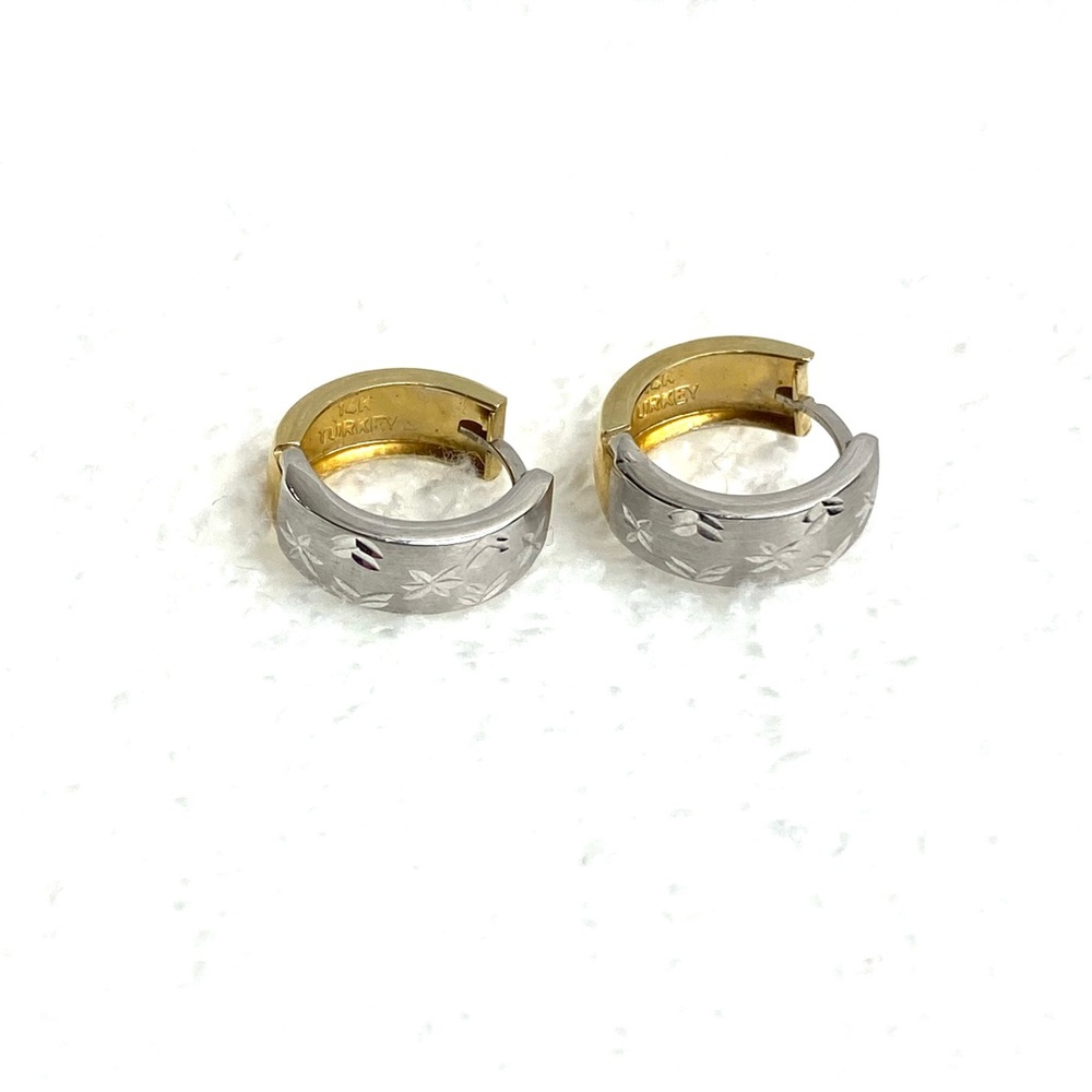 14k two-tone white and yellow gold hoop earrings